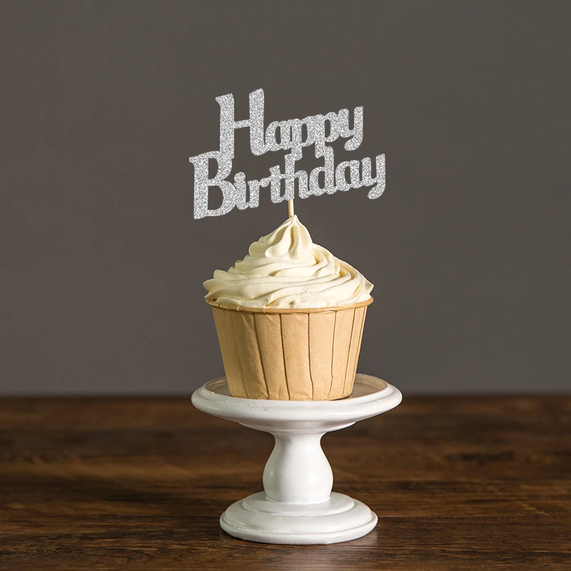 ゴールド シルバー ブラックグリッタースクリプトハッピーバースデーカップケーキトッパー キッズパーティーのおすすめデコレーションお気に入りケーキデコレーション用品 Supplies Decoration Supplies Envelopessupply Voltage Aliexpress