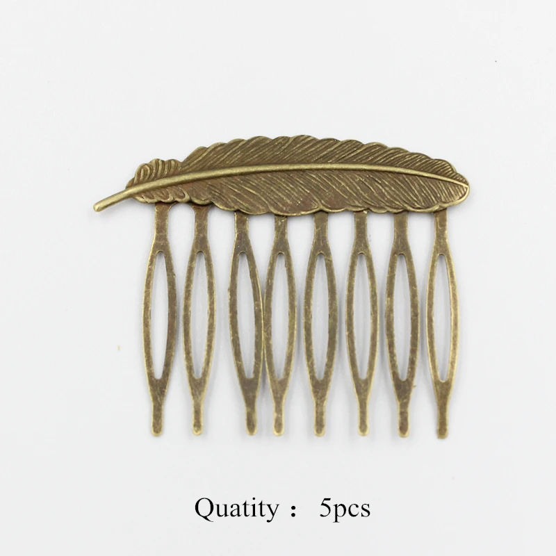 5pcs 53x40mm Retro Bronze Feather Hair Comb Hairpin Hair Wear Bride Wedding Hair Accessories Headpiece for Women and Girls - Metal color: 5pcs