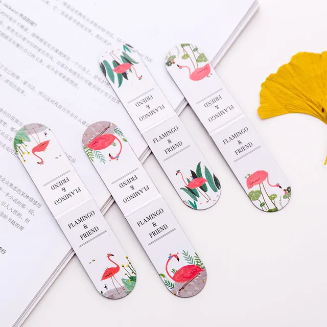 2pcs set kawaii flamingos meow magnetic bookmarks books marker of