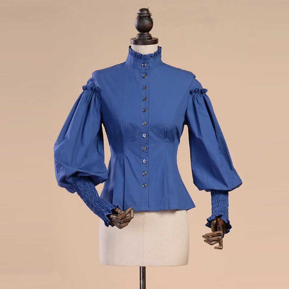 new-spring-summer-women-prom-cotton-shirt-leg-of-mutton-sleeve-vintage-gothic-blouse-female-casual-slim-white-blue-shirts