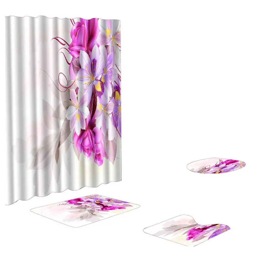 

Floral 4Pcs/set Bathroom Mat Set Anti-slip Bathroom Floor Rugs Cushion Toilet Seat Cover Toilet Bath Mat Bathroom Carpet Set LD