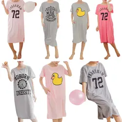 Для женщин Хлопок Ночная рубашка пижамы футболка с коротким рукавом Повседневные принты Лонг Sleepdress