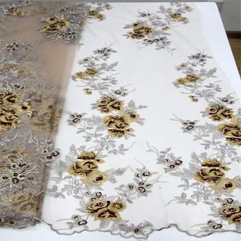 

Popular Nigerian mesh lace fabric with stones Delicate African Tulle lace fabric with rhinestones for dress HX489-1