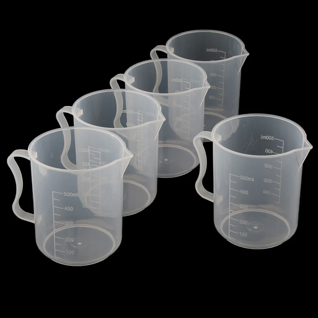 Clear Graduated Beaker Measuring Cup Jug with Handle Grip Metric 500mL 5pcs