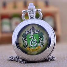 Гарри Поттер, Слизерин, школьная змея, черный/бронзовый/серебристый стеклянный купол дизайн кварцевые карманные часы ожерелье для мужчин и женщин, подарок для детей