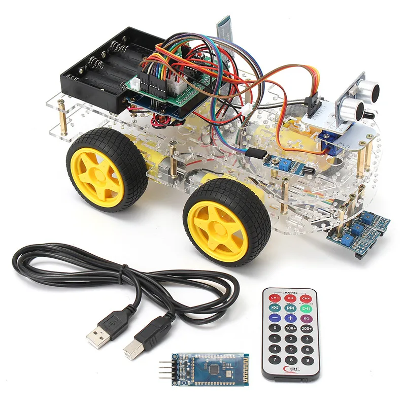 

4WD Smart Car Robot Chassis Ultrasonic Module Remote Learning Starter Kit for Arduino Programmable DIY Kits Educational Toy Car