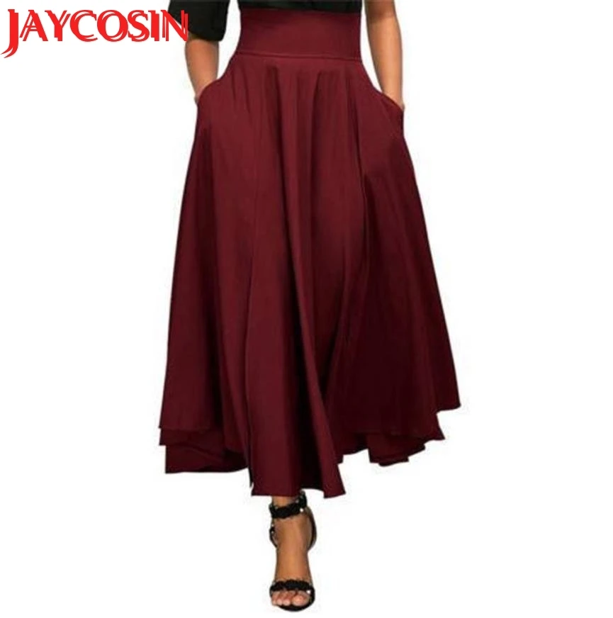 Женская Повседневная Высокая талия wrap Maxi Длинные плиссированные офисные длинные юбки женские 400