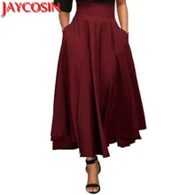 Женская Повседневная Высокая талия wrap Maxi Длинные плиссированные офисные длинные юбки женские 400