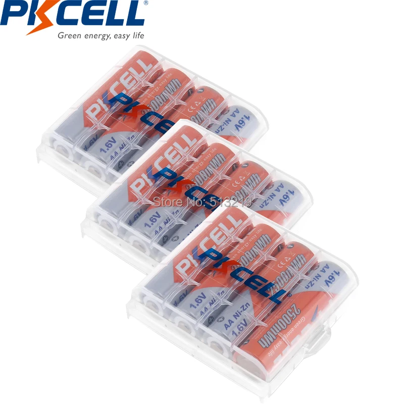 12 шт. PKCELL 1 6 в AA 2500MWH батарея NI ZN аккумуляторные батареи pilas и 3 батарейный ящик