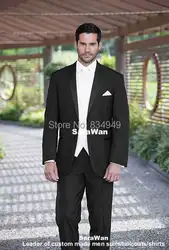 Индивидуальный заказ черные свадебные смокинги для Для мужчин, заказ костюм черные костюмы Белый жилет, Терно сделать Noivo