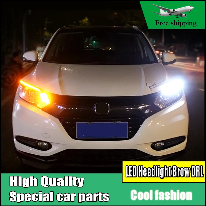 

Car-styling LED Headlight Eyebrow Daytime Running Light DRL With Yellow Turn Signal Light For Honda HR-V HRV 2014-2017 Parts