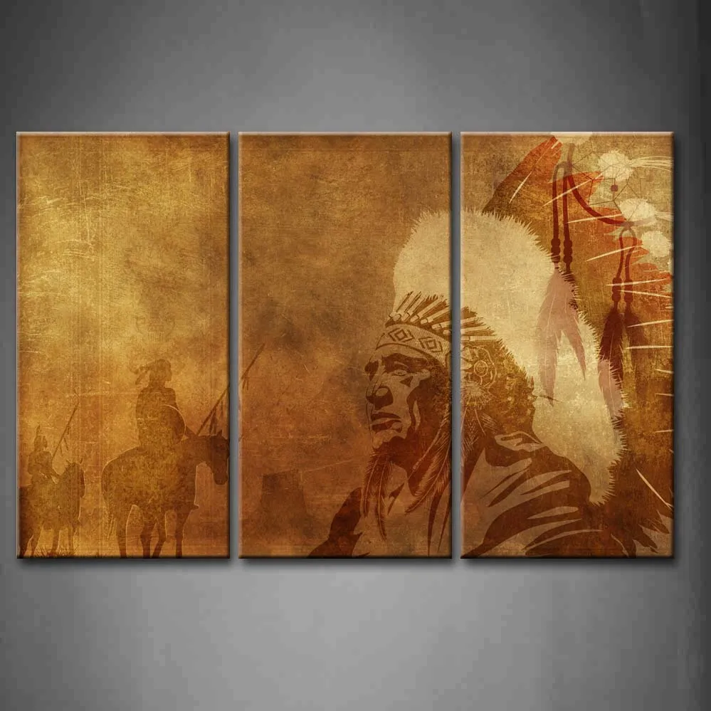 

3 Pics Framed Wall Art Pictures Worriors Horses Canvas Print Artwork People Modern Posters With Wooden Frames For Decor