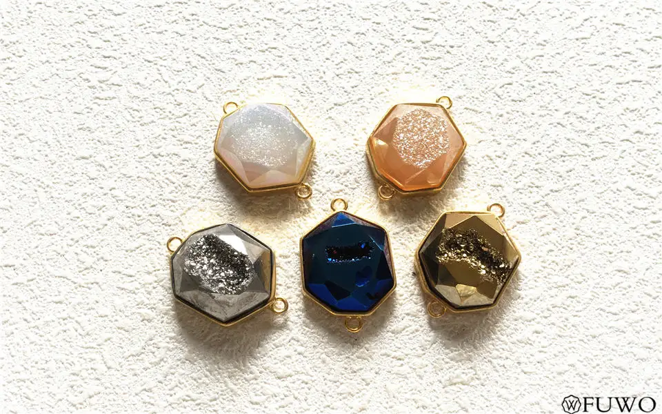 Aura Druzy  Heptagon Pendant 12