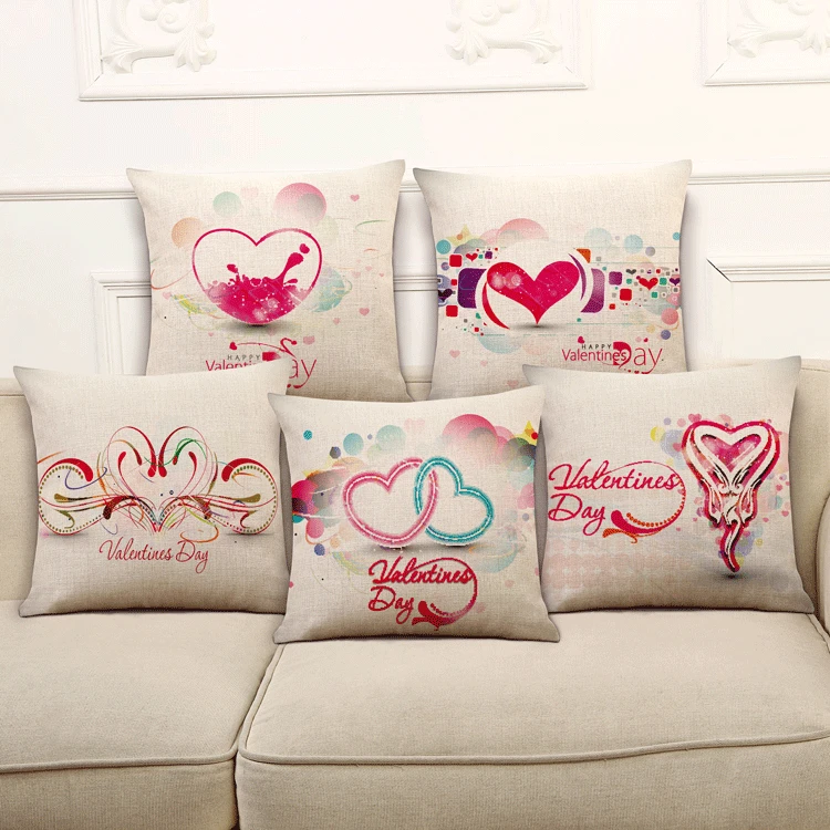Colorful romantic hearts printing contracted color Cotton Linen Pillow Cases bedroom tools throw