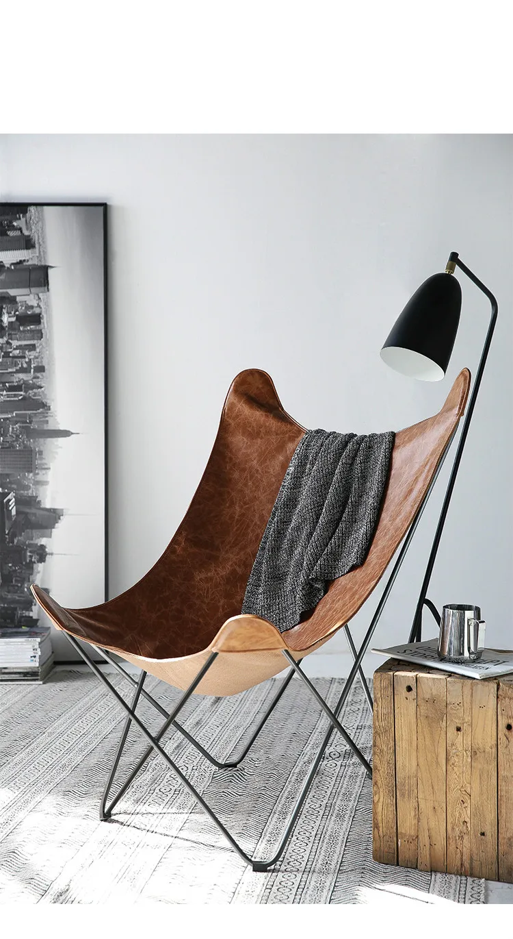 Модный шезлонг в скандинавском стиле, креативный домашний дизайнерский стул из воловьей кожи с одной бабочкой для отдыха
