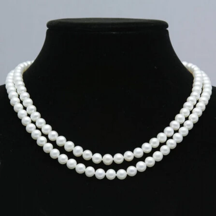 

6RES64 shipping s163 2015 new AAA+ 2 rows 8-9mm white fresh water pearls necklace 17"-18" (A0325)