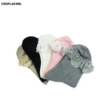 [COSPLACOOL] осень-зима Meias корейский кружева ручной работы Твердые Хлопок Женщины Носки в носки без пятки Chaussette Femme sokken