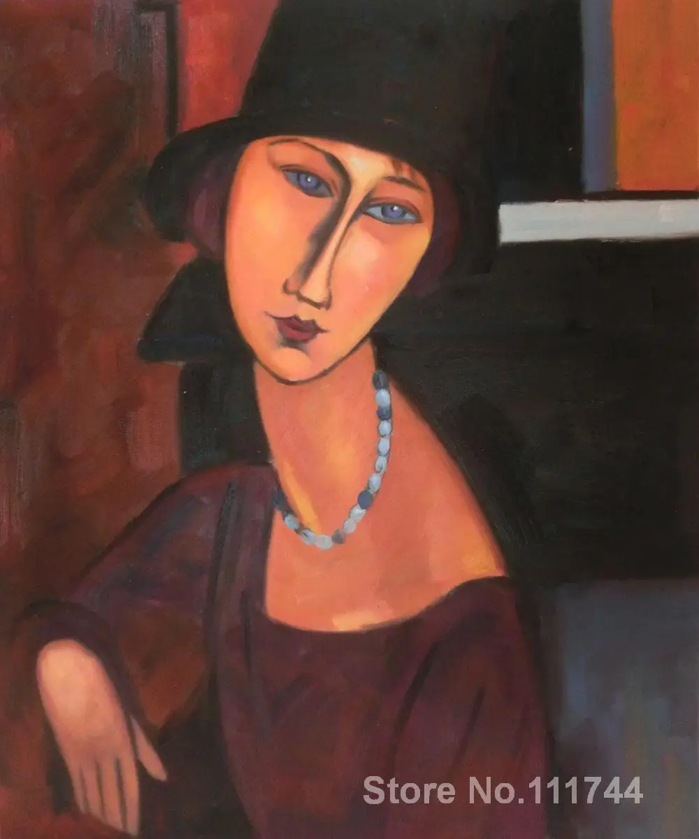 Живопись от Amedeo Modigliani Жанна хебутерн с шапкой и ожерельем искусство портрет