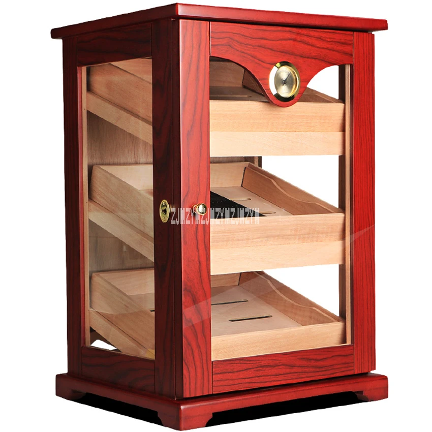 Cigar Display Cabinet Large Capacity 3-Layer Solid Wooden Large Cigar Storage Box 3-Drawer Natural Wooden Cigar Humidifier Box