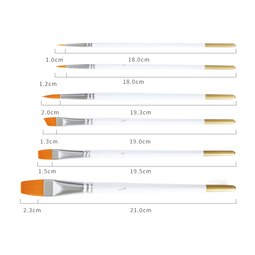 6 шт./компл. белый стержень Краски щетка для повторного использования набор гуашей деревянными ручками масло Краски ing товары для рукоделия Маникюр акварель из нейлона и акрила