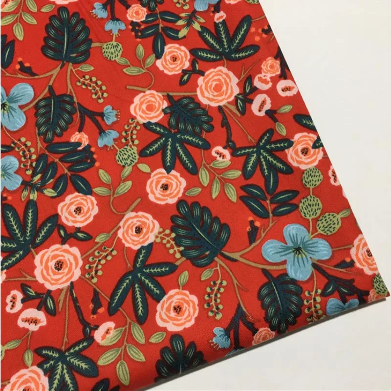 Хлопок реактивная печать/окрашивание в японском стиле красный оранжевый синий цветок розы ткань для DIY скатерти ремесло лоскутное шитье одежда - Цвет: RED