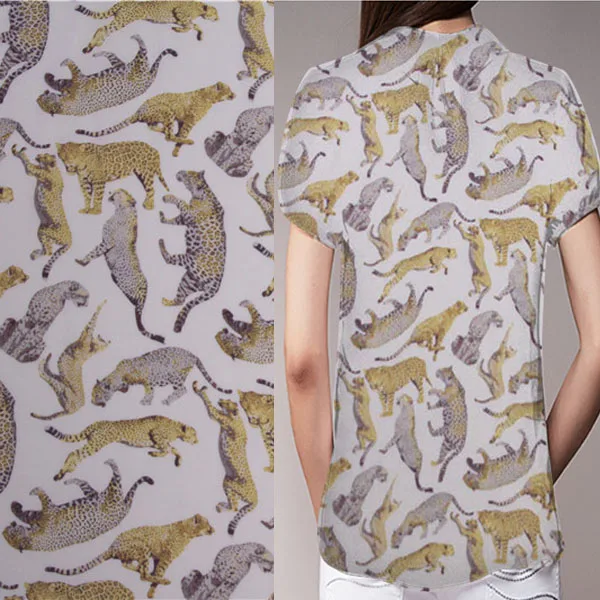 

Animal design leopard print pure silk Crepe DE chine fabric 138cm width,SCDC822