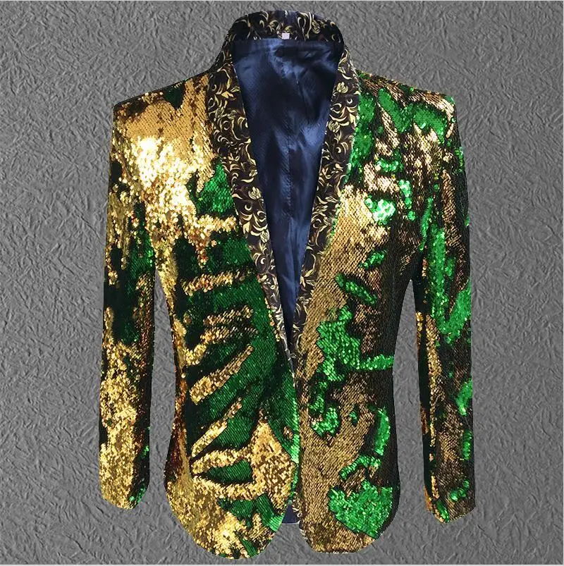 2019 Men New Jacket Men Sequin Gold Green Blazer Suit Coat Male Costume ...