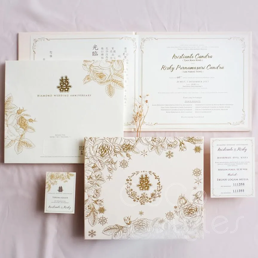  Cocostyles bespoke luxury debossing floral hardcover folded invitation card for royal wedding party - 32880891483