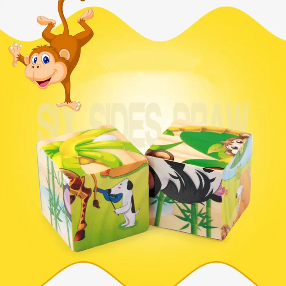 9 шт./компл. мультфильм 6 сторон живопись 3D Cube головоломки деревянные головоломки животных фрукты трафика в начале обучения игрушки для