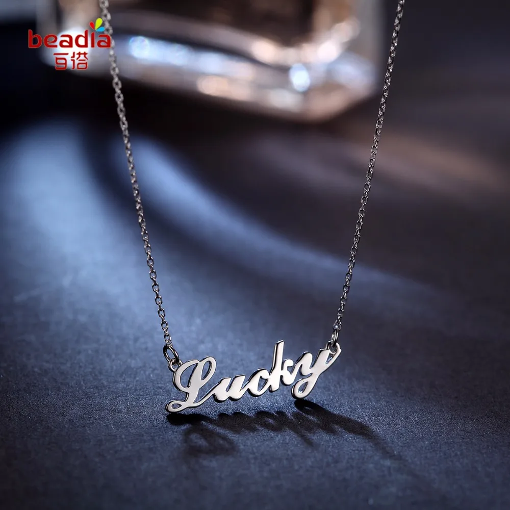 1pc/bag Silver Color "Lucky" Letter Pendant Necklace Women Lucky Wish
