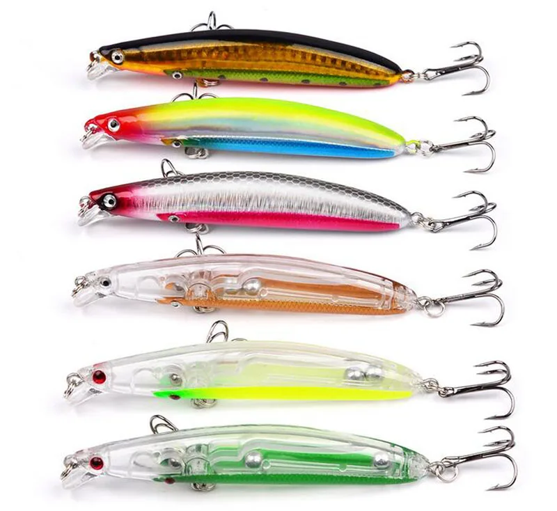 6Pcs Group Fish Minnow Fishing Bait 9.5cm 9.6g Rattling Minnow Wobblers