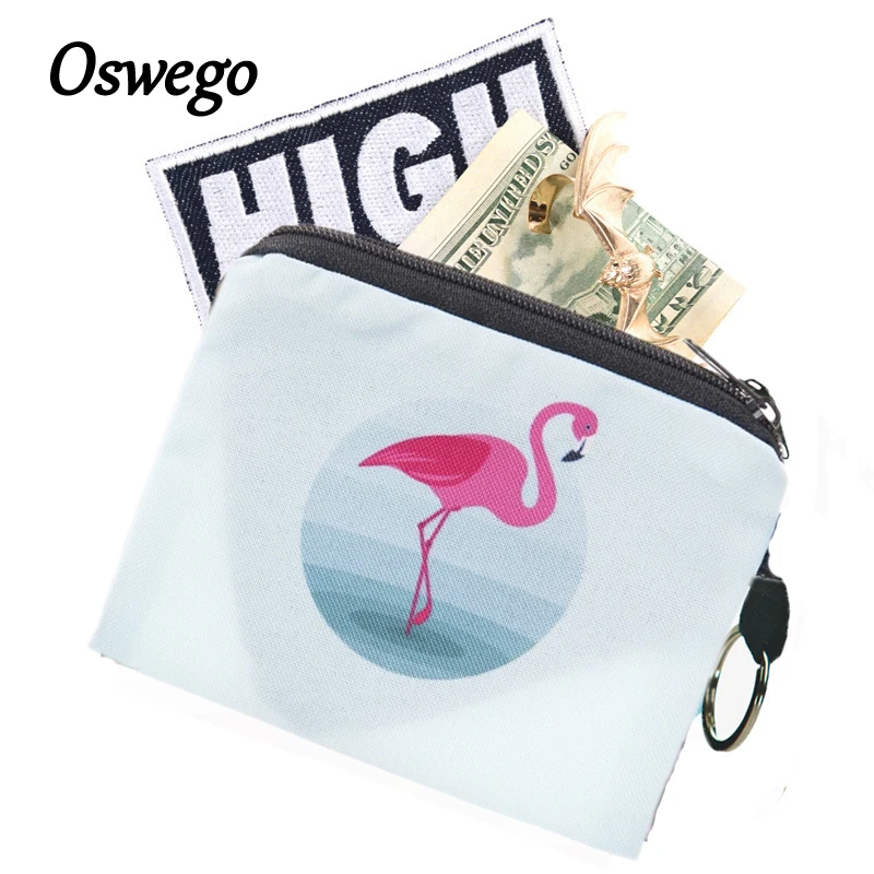 

OSWEGO Unisex 3D Printing Waterhole Flamingo Coin Purse Wallet Phone Key Pouch Bag Mini Change Purses Square Wallets Keyring