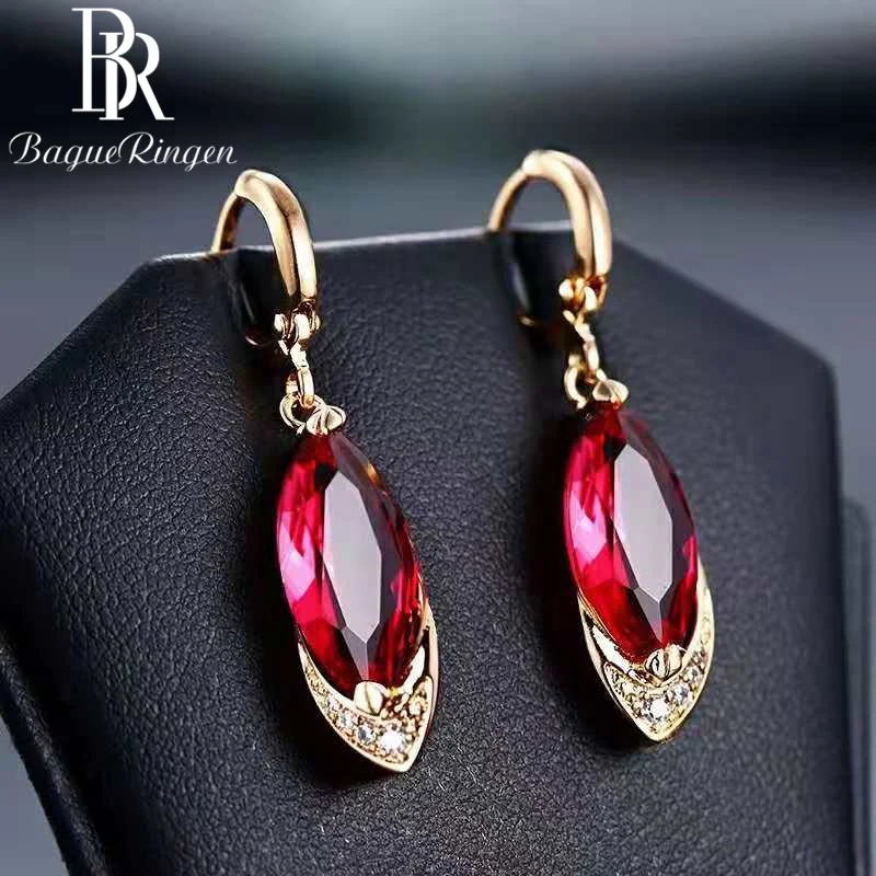 

Begua Ringen Classic Design 925 sterling silver restoring ancient pomegranate red corundum earring fashion earrings Fine Jewelry