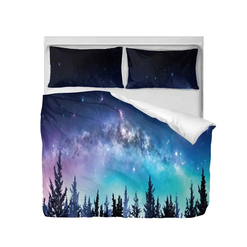 طقم سرير الأزياء الخيال سماء نجمية 3D الطباعة أغطية لحاف الملك مزدوجة حجم غرفة نوم الديكور الحديثة غالاكسي طقم سرير 3 قطعة