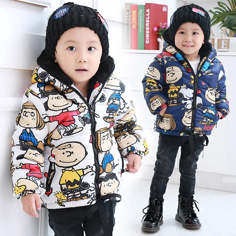 

Girl Winter Jackets Cartoon Printing Zipper Jacket Parka Down Coat Winter Thicken Velvet Jackets Outerwear for Girls Windbrealer