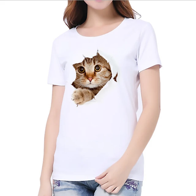 Women's T shirt Summer Cute Animal Printed White T Shirts Cat Dog Funny