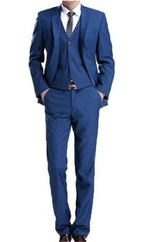 

Popular Blue Groom Tuxedos Mens Wedding Suits Best Man Formal Prom Party Blazes