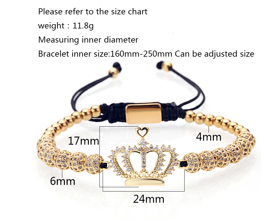 Mcllroy Men bracelet/charm/king/Queen/gold/couple bracelets& bangles pave cz cubic zircon stainless steel beads jewelry male