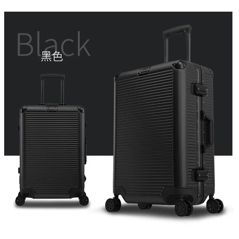 Новая модная Скалка багажа Спиннер дорожная сумка с колесиками студенческий пароль 24 посадочная сумка багажник для мужчин и женщин Алюминиевая Рама чемодан - Цвет: black