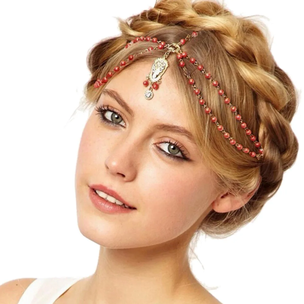 Head Dress Headbands 1Pcs Fashion Indian Boho White/red Beaded Head