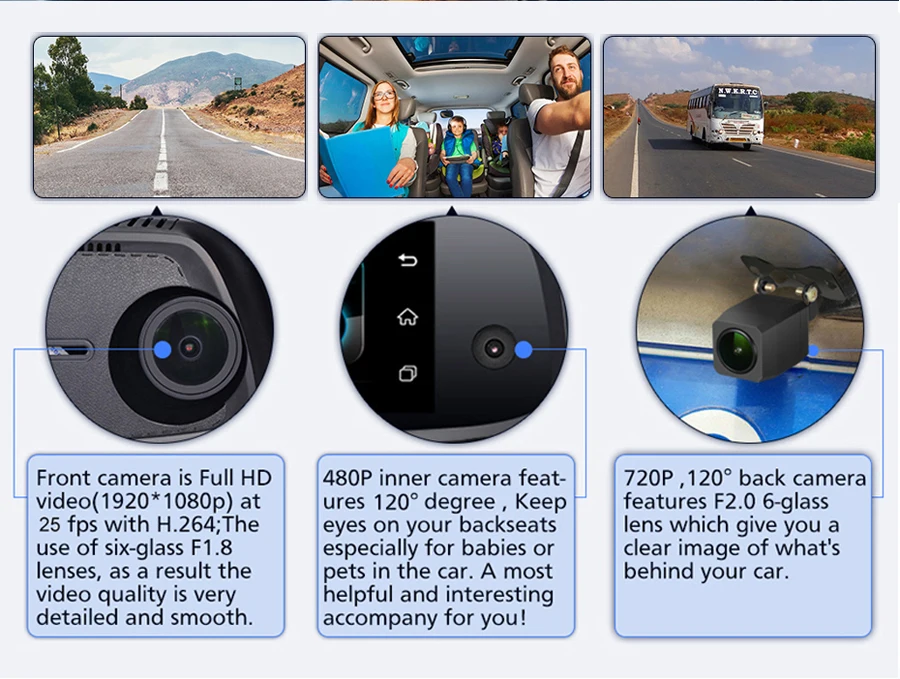 WHEXUNE 4G ADAS Full HD 1080P 3 камера Автомобильный видеорегистратор Dash Cam gps навигация DashCam Android Специальный кронштейн зеркало заднего вида рекордер