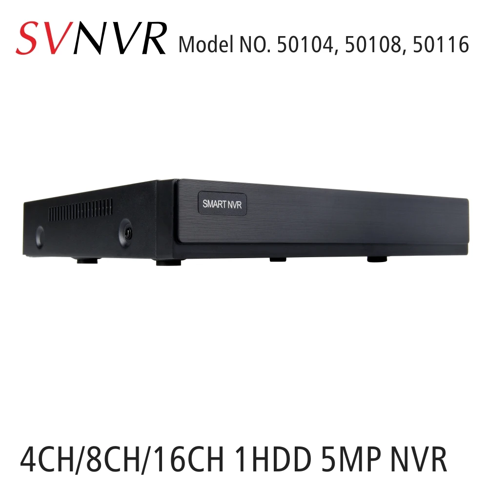 

SVNVR 4CH 8CH 16CH 5MP/4MP H.265 Network Video Recorder support 1x10TB Harddrive with HDMI and VGA Output, Free PC Software