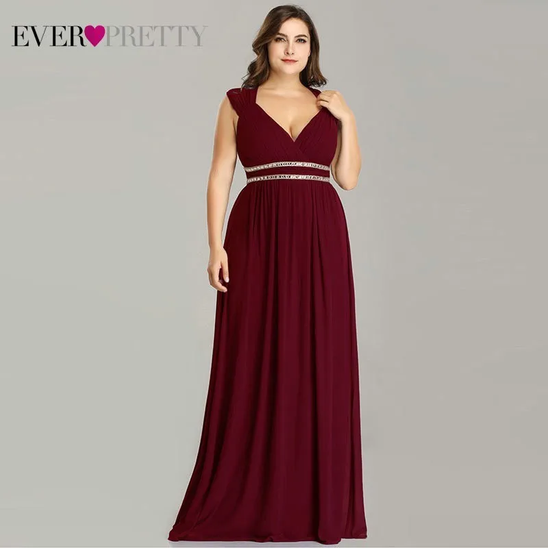 US $39.99 Ever Pretty Plus Size Formal Evening Dresses Long Women Elegant Burgundy V Neck Chiffon Empire Party Gown Robe De Soiree Ep08697