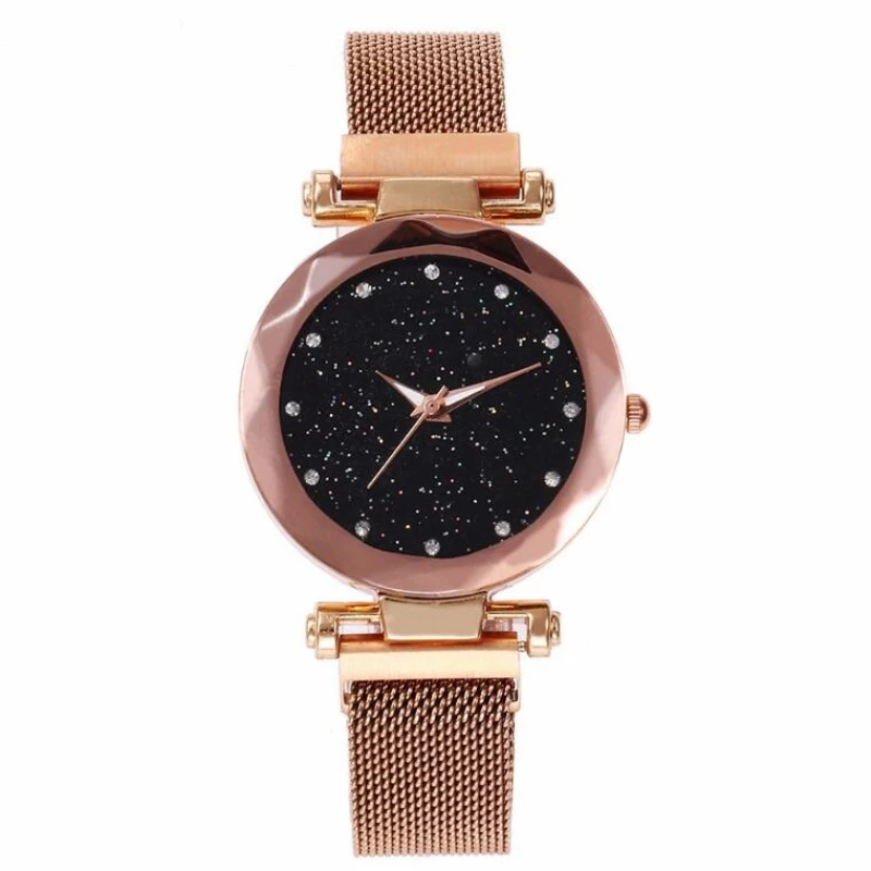

Best Selling Women Mesh Magnet Buckle Starry Sky Watch Women Luxury Rose Gold Geometric Surface Watches Clock Relogio Feminino
