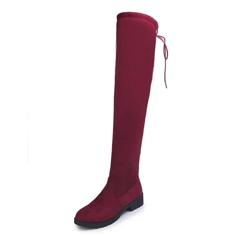 

2018 autumn and winter flat with suede women's boots Europe and the United States large size after the women's boots red 1018