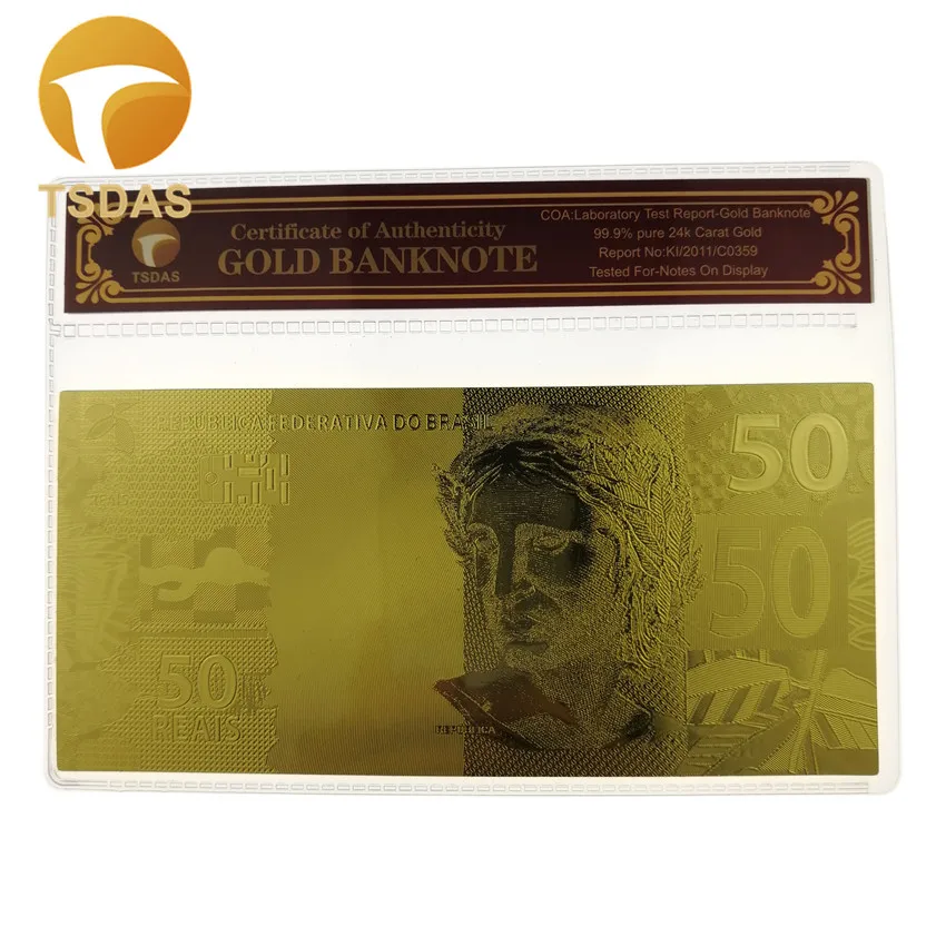 24k золото Golden Золотой Бразилия 5-50 Reals банкноты в 24k позолоченные с COA рамкой для подарка