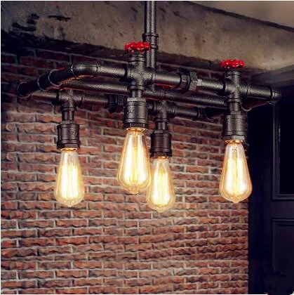 Rustic Loft Style Vintage Industrial Lamp With 5 Edison Lights Retro Water Pipe Pendant Light Hanglamp Lamparas Colgantes