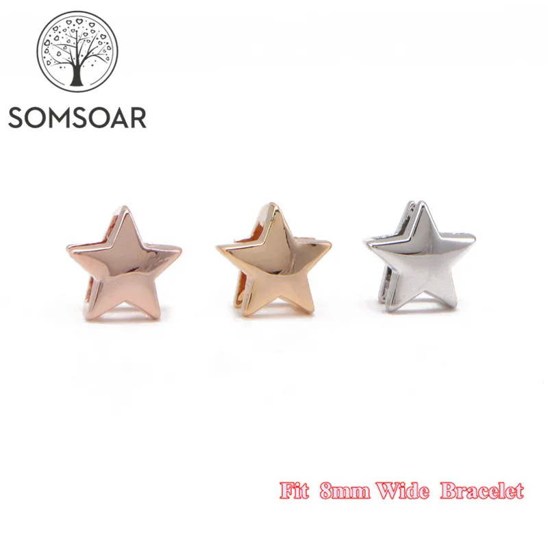 

Somsoar Jewelry five pointed star Charms fit 8mm Wide Leather Wrap Bracelet Wristband for child Toddler/Women 10pcs/lot