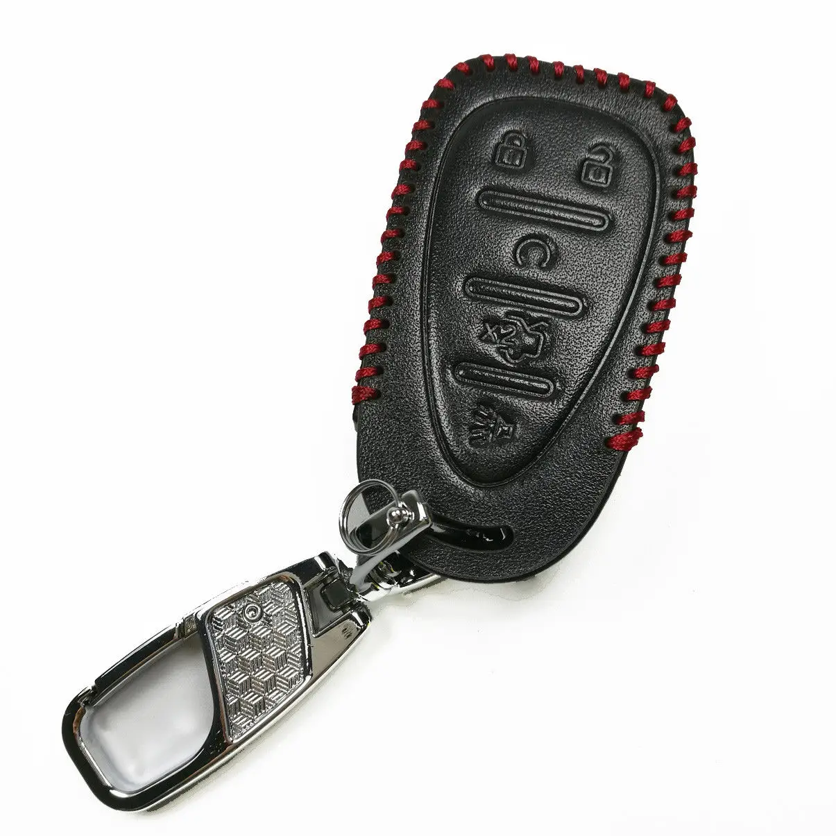 Leather Remote 5 Buttons Key FOB Cover Case Holder Jacket Protector For