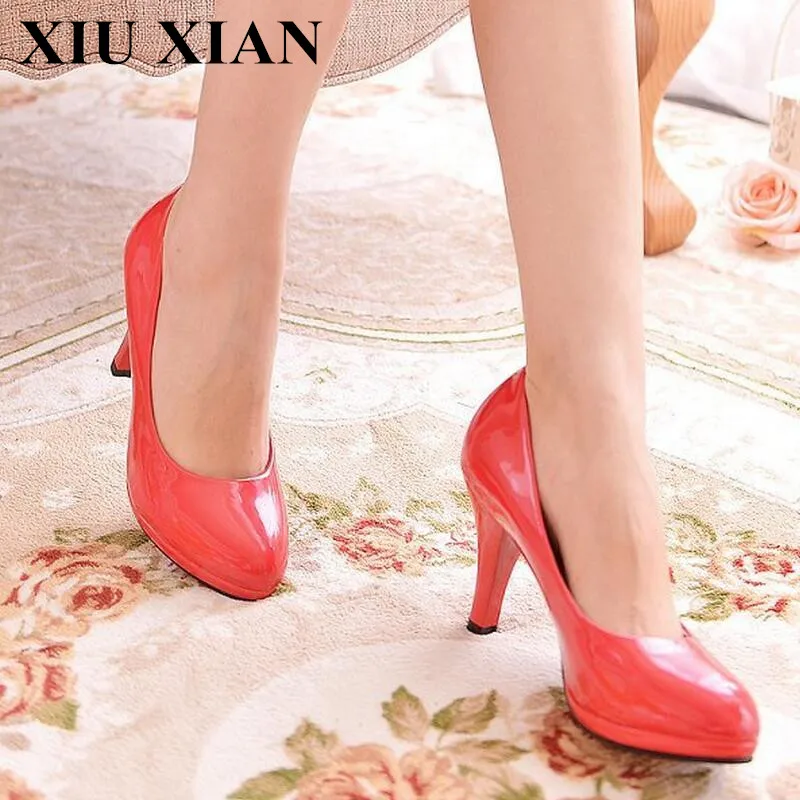 

New 2017 Women's High Heels Pumps Black White Red Formal Shoes Ladies Round Head Office Pumps Women Sexy Pumps Rubber Size 35-40